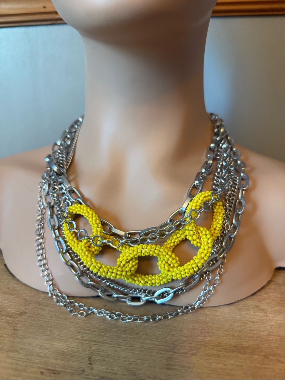 Simply Vera Vera Wang Yellow Beaded & Silver Chain Multi-Strand Statement Neckla
